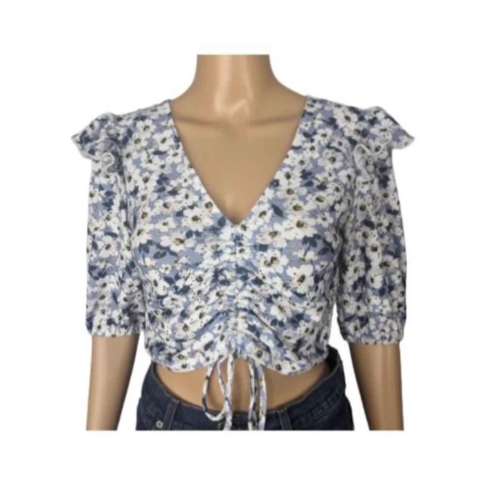 Topshop Floral Ruched Eyelet Crop Top 6